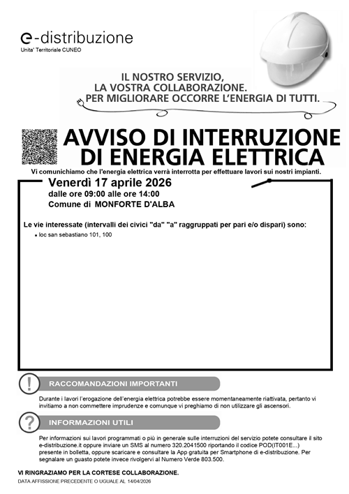 Avviso interruzione corrente elettrica